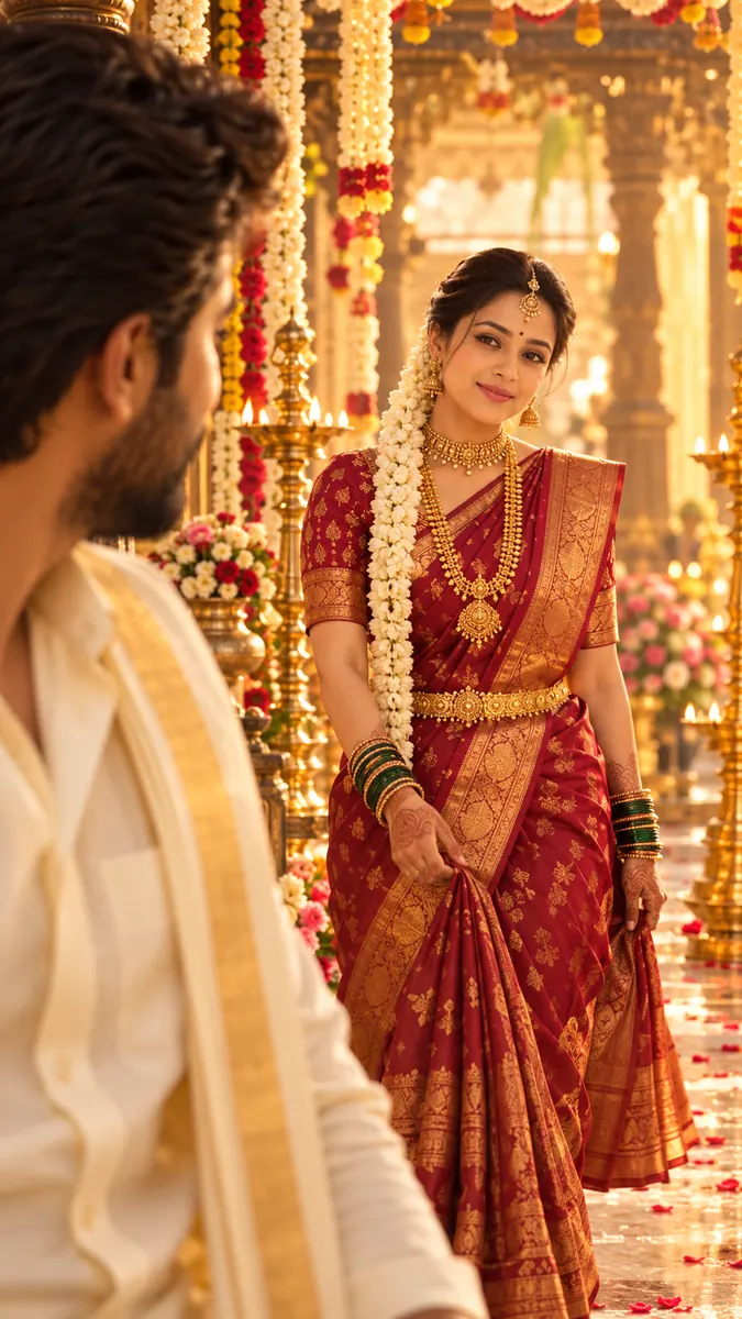 The groom sees the bride for the first time
